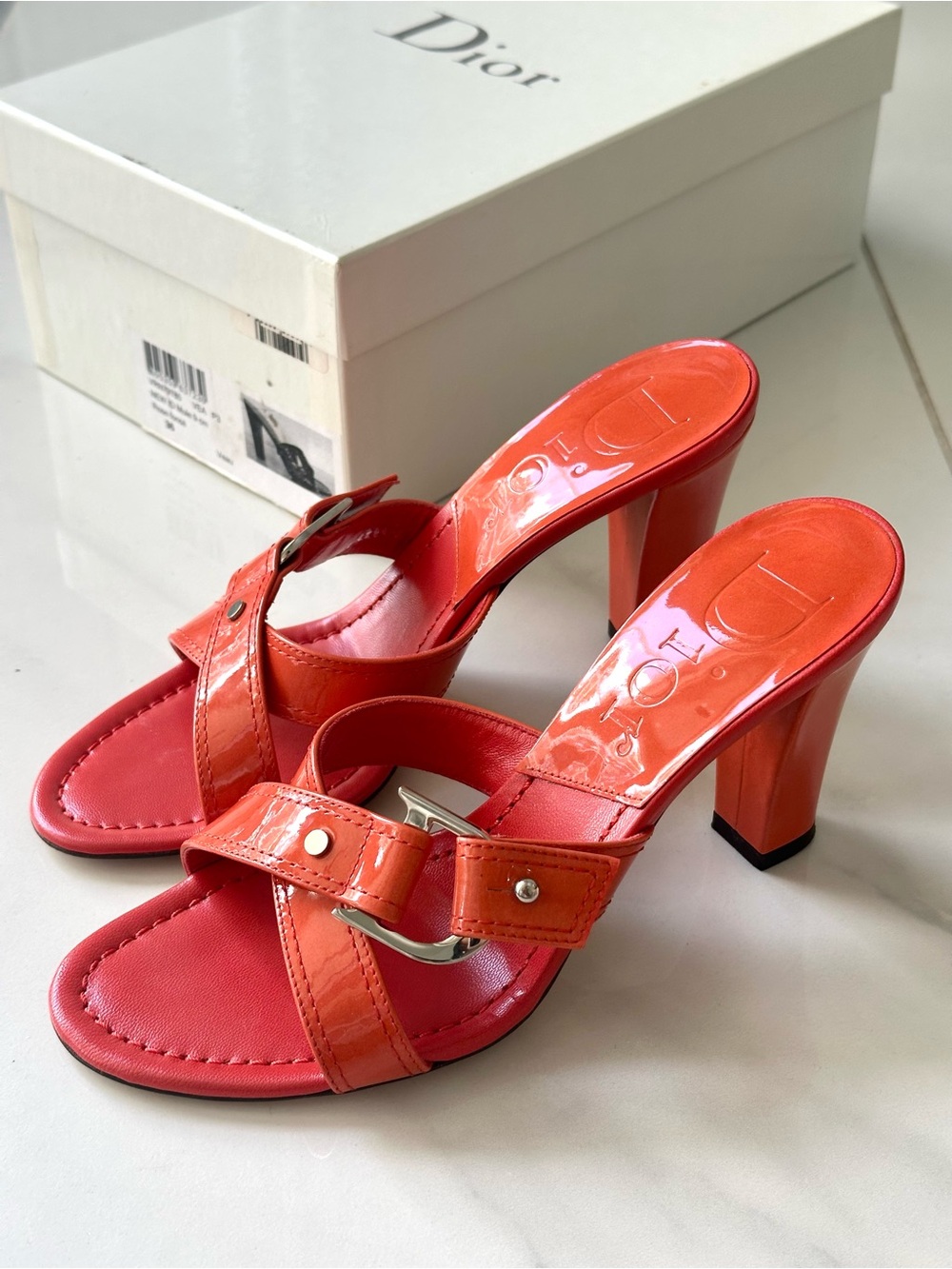 Dior Mules Heeled Sandals with Dior D buckle straps & Original Box